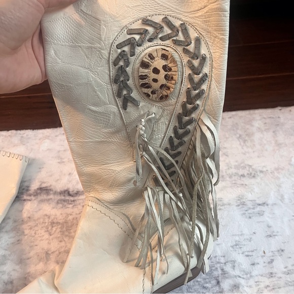 Vintage White Leather Fringe Cowboy Boot Paola Fellicce Size 9.5 - Picture 4 of 8